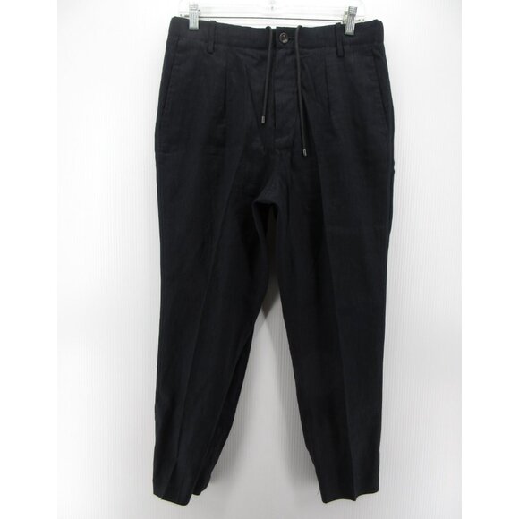 Vince Pants 32 Navy Linen Blend Jogger Tapered Drawstring Pleated 32X26 - Picture 1 of 10